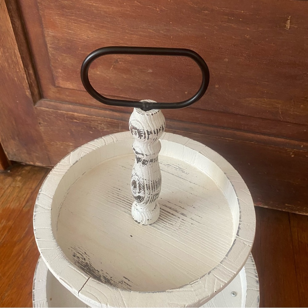 Rustic Two-Tiered White Stand/Tray - Picture 2 of 6